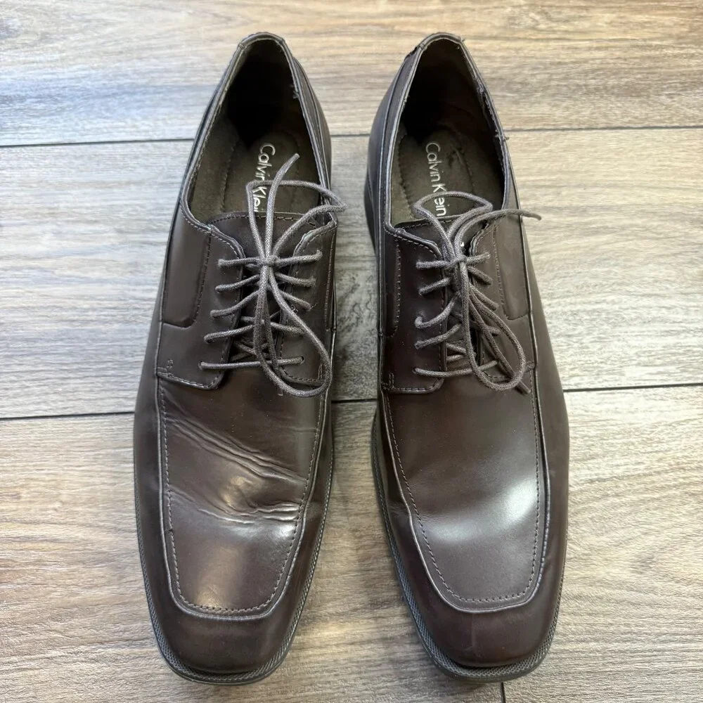 Calvin Klein Leather‎ Oxford Dress Shoes Men's Size 11M Elroy Derby Formal Brown